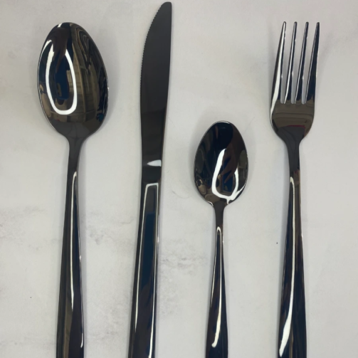 SET CUBIERTOS ACERO INOXIDABLE NEGROS BLACK 8